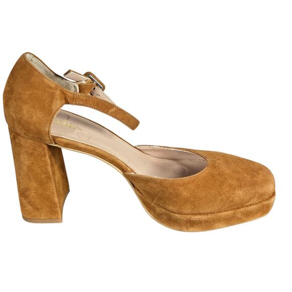 Boden Tan Suede Platform Mary Jane Heels EU 39 US 8.5 Block Heel Made in Spain - Picture 2 of 10